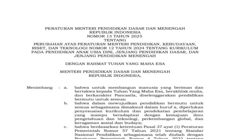 Ringkasan Permendikdasmen Nomor 13 Tahun 2025