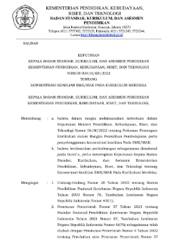 Cover Keputusan Kepala BSKAP Nomor 024/H/KR/2022 tentang Konsentrasi Keahlian SMK/MAK pada Kurikulum Merdeka