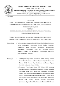 Cover Keputusan Kepala BSKAP Nomor 009/KR/2022 tentang Dimensi, Elemen, dan Subelemen Profil Pelajar Pancasila pada Kurikulum Merdeka