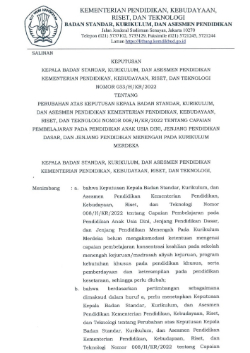 Cover Keputusan Kepala BSKAP Nomor 033/H/KR/2022 tentang Perubahan Atas Keputusan Kepala BSKAP Nomor 008/KR/2022 tentang Capaian Pembelajaran pada Pendidikan