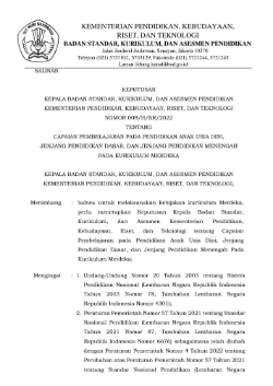 Cover Keputusan Kepala BSKAP Nomor 008/KR/2022 tentang Capaian Pembelajaran pada Pendidikan Anak Usia Dini, Jenjang Pendidikan Dasar, dan Jenjang Pendidikan