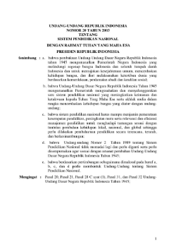 Cover Undang-undang Nomor 20 Tahun 2003 tentang Sistem Pendidikan Nasional